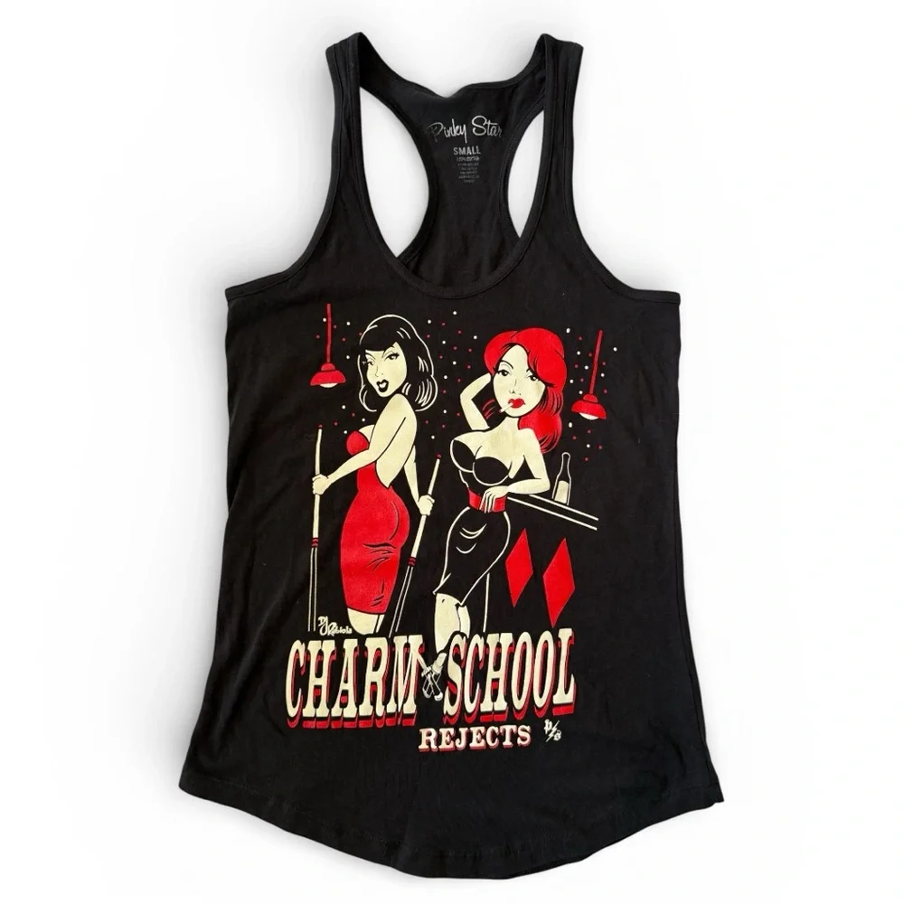 NWT CHARM SCHOOL REJECTS LONG BODY RACERBACK TANK RED AND BLACK SIZES S, L & XL - Picture 3 of 9